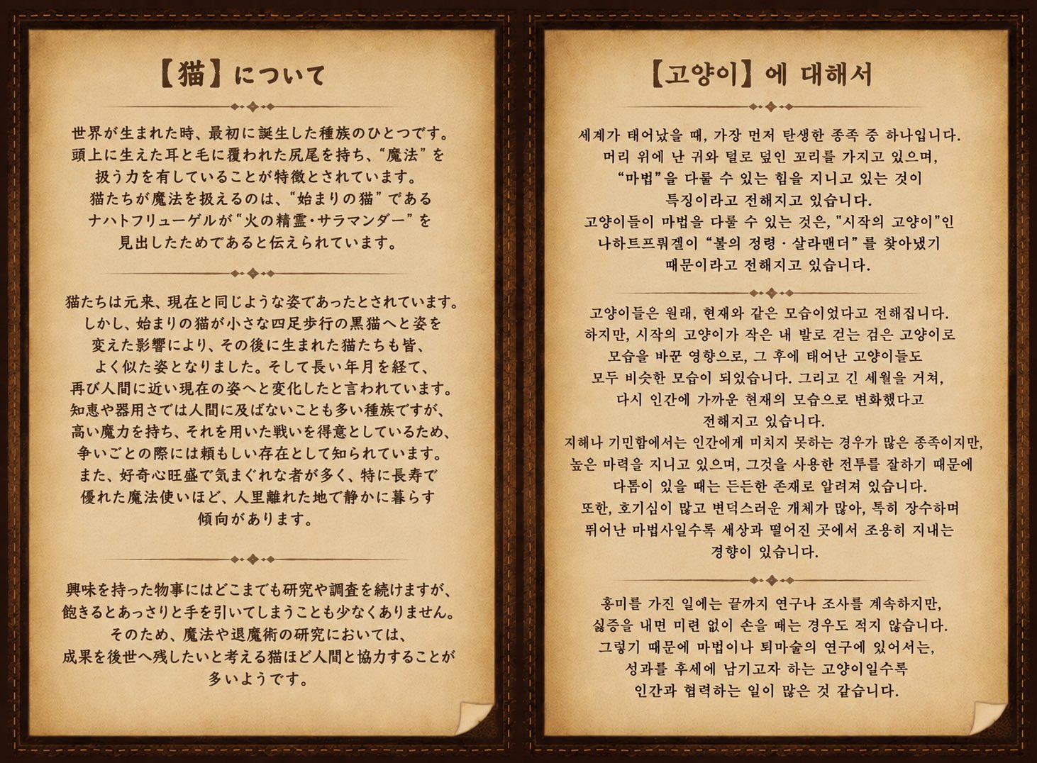 고양이 종족에 대한 설정 이미지